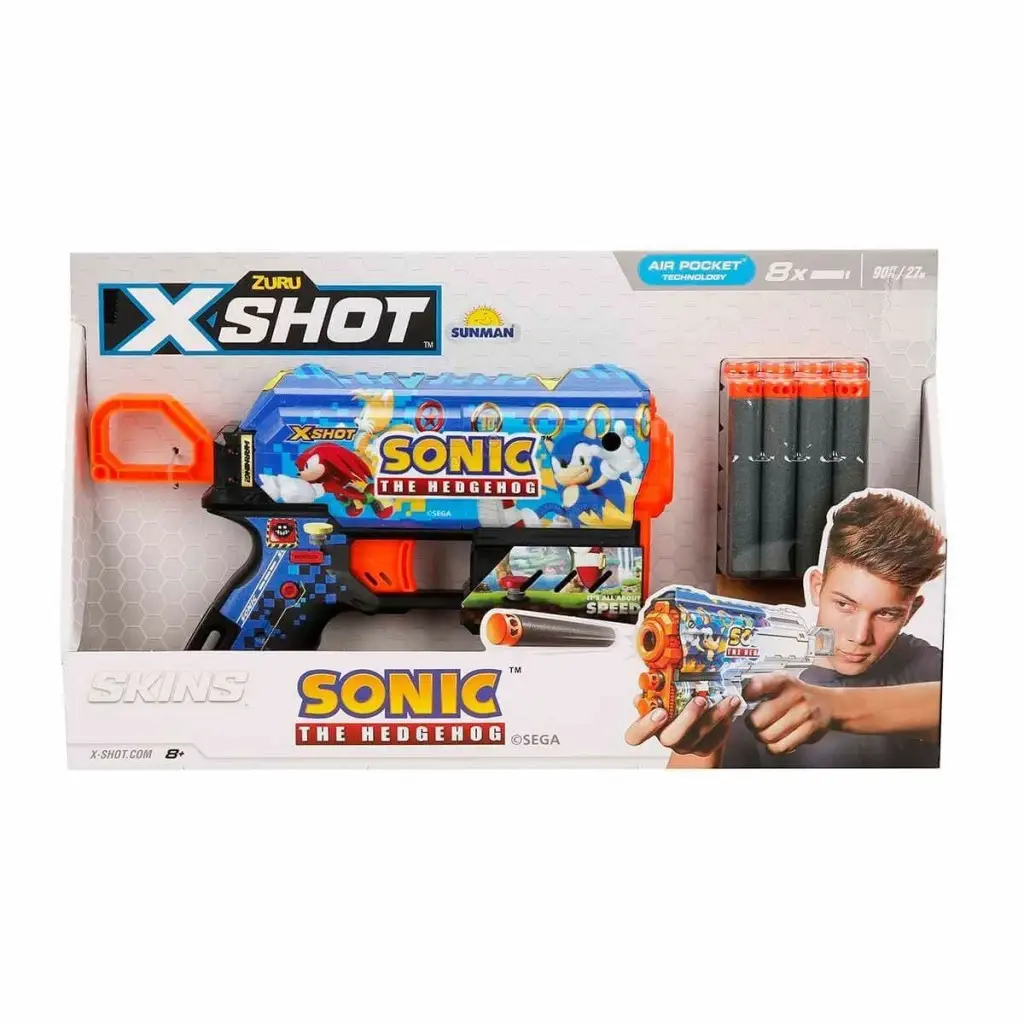 36648 X-Shot Skins Flux Sonic The Hedgehog 8 Mermili Sünger Dart Atan Silah 21 cm -NessiWorld