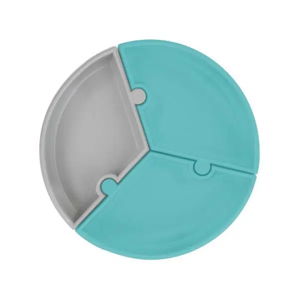 Puzzle Vakum Tabanlı Silikon Tabak Aqua Green / Powder Grey